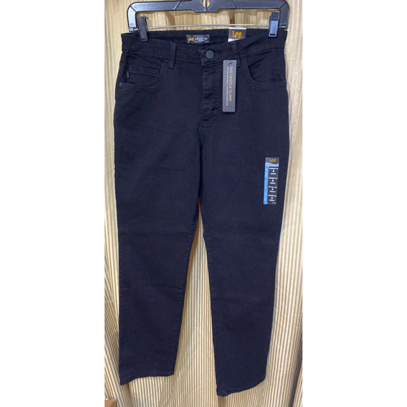 Lee Relaxed Fit Straight Leg High Rise Jeans Womens Sz 8 Black Pants NEW NWT - Picture 1 of 7